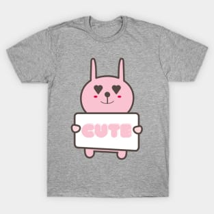 Pink Bunny with Cute sign T-Shirt